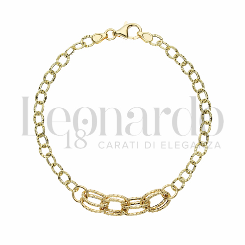 CARISSIMA Bracciale Donna Oro Giallo 9kt - Catena Figaro Cava 17x4.5mm Con Piastrina ID, Lunghezza 18cm - Gioiello Di Qualità In Elegante Confezione Regalo