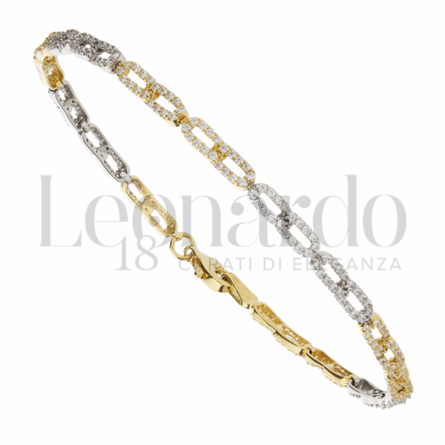 con Pavé di zirconi bianchi in Oro Giallo e Oro Bianco da 5,3gr.
