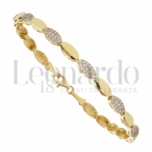 con Pavè alternato di zirconi bianchi in Oro Giallo e Oro Bianco da 6,9gr.