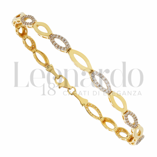 con Pavè alternato di zirconi bianchi in Oro Giallo e Oro Bianco da 6,4gr.