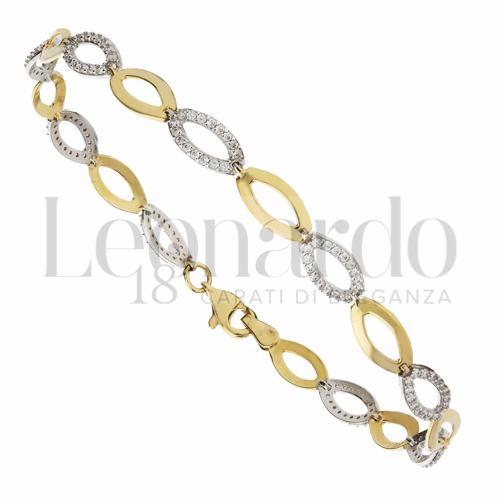 con Pavè alternato di zirconi bianchi in Oro Giallo e Oro Bianco da 5gr.