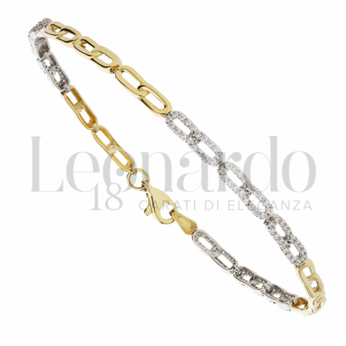 con Pavè alternato di zirconi bianchi in Oro Giallo e Oro Bianco da 5gr.