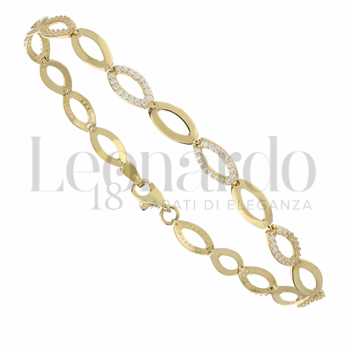con Pavè alternato di zirconi bianchi in Oro Giallo da 5,2gr.