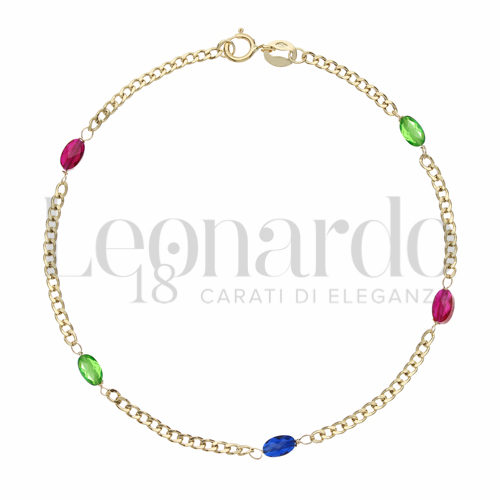 Modello o elemento Elemento in linea con Pietre Rosse, Blu e Verdi in Oro Giallo da 1,1gr.