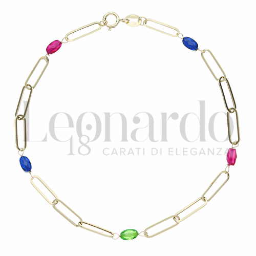 Modello Elementi in linea con Pietre Rosse, Blu e Verdi in Oro Giallo da 1,1gr.