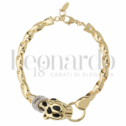 Modello Elementi in linea con Smalto Nero e Zirconi Bianchi in Oro Giallo e Oro Bianco da 13,7gr.