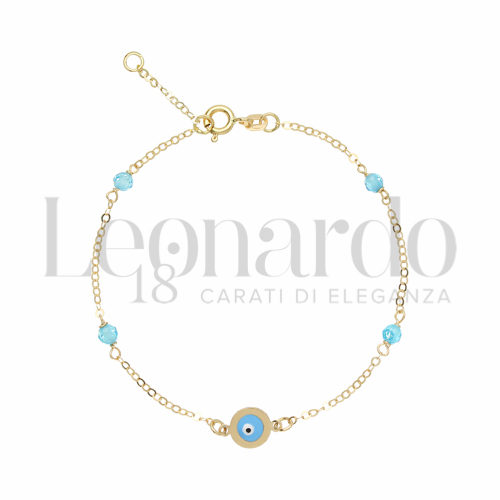 Modello o elemento Elemento in linea con Spinelli Azzurri e Smalto in Oro Giallo da 1,3gr.