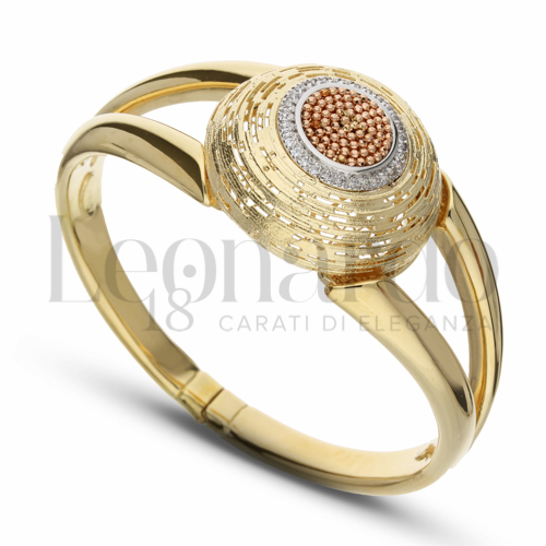 Modello Tondo con Zircone bianco in Oro Giallo, Oro Bianco e Oro Rosa da 18,7gr.