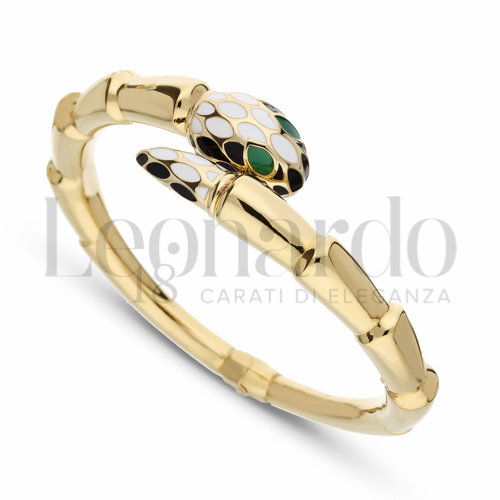 Modello o spessore Serpente Bianco-Nero; Occhi Verdi con Smalto in Oro Giallo da 14,8gr.
