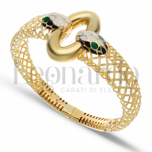 Modello o spessore Serpente Bianco-Nero; Occhi Verdi con Smalto in Oro Giallo da 19,1gr.