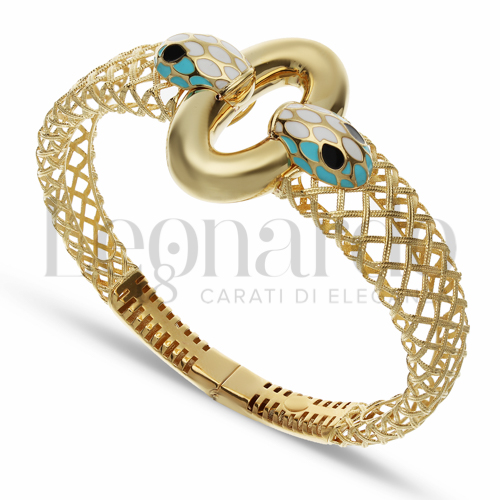 Modello o spessore Serpente Bianco-Turchese; Occhi Neri con Smalto in Oro Giallo da 19,7gr.