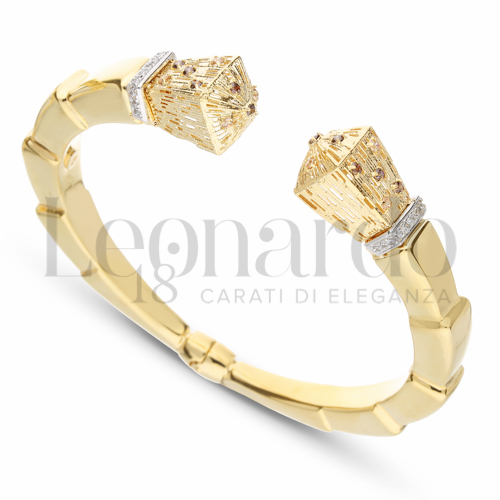 Modello Quadrato con Zirconi bianchi e zirconi Brown in Oro Giallo e Oro Bianco da 13,4gr.