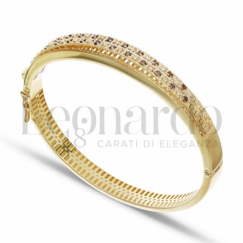 con Zirconi bianchi e zirconi Brown in Oro Giallo da 14,9gr.