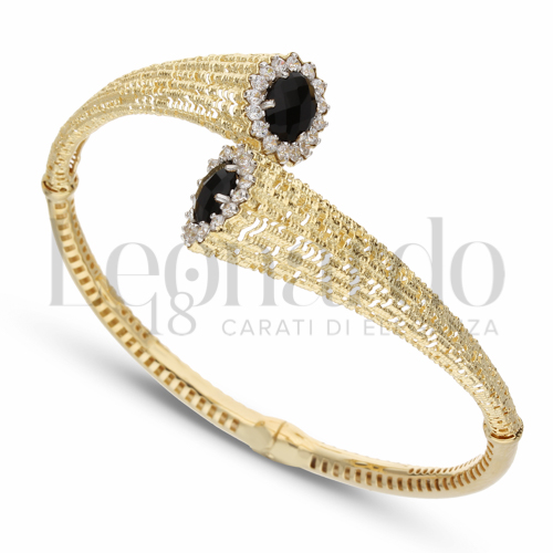 con Pietra nera e zirconi bianchi in Oro Giallo da 12,7gr.