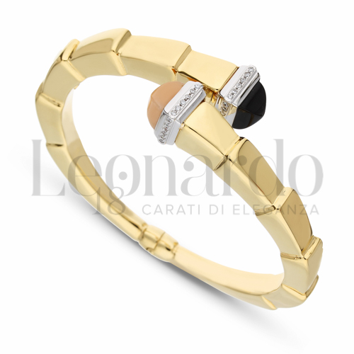 Modello Squadrato con Onice + Calcedonio Arancio + Zirconi Bianchi in Oro Giallo e Oro Bianco da 17,3gr.