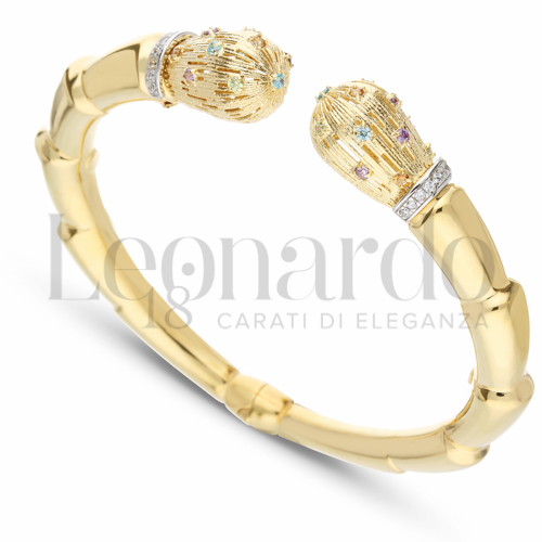 Modello Tondo con Zirconi Viola, Verdi, Azzurri e citrino in Oro Giallo e Oro Bianco da 12,3gr.