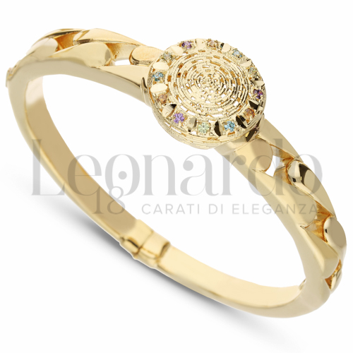 Modello Tondo con Zirconi Viola, Verdi, Azzurri e citrino in Oro Giallo da 11,1gr.