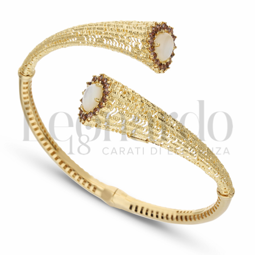 con Madreperla + Zirconi Brown in Oro Giallo da 14,1gr.