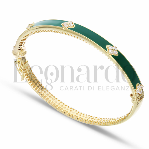con Smalto verde e zircone bianco in Oro Giallo da 12gr.