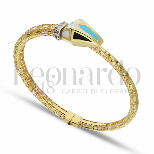 con Smalto Nero, Bianco, Turchese e Zirconi Bianchi in Oro Giallo e Oro Bianco da 12,4gr.