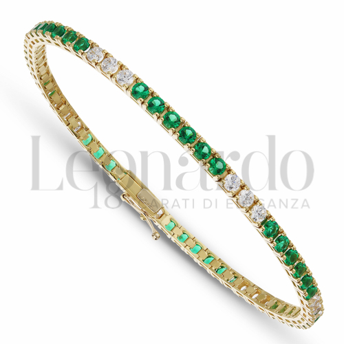 con 6+3 6 Zirconi verdi + 3 Zirconi bianchi da Misura pietra 2,40 mm in Oro Giallo da 8,7gr.