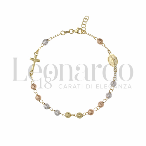 Bracciale Rosario Oro Giallo 18 kt con Sfere da 4 mm 21 cm