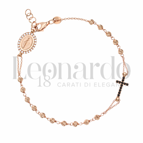 3 mm Diametro sfere o lunghezza con Double Face - Zirconi Bianchi + Zirconi neri in Oro Rosa da 4,3gr.