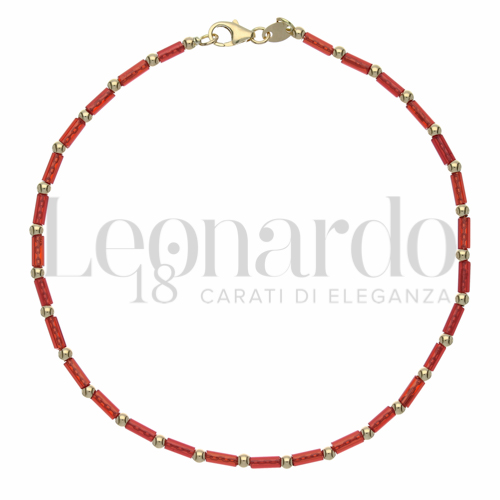 con Perline Rosse in Oro Giallo da 2gr.