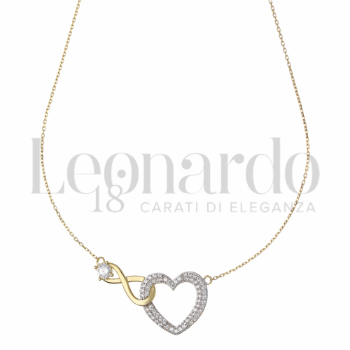 Forma o finitura Cuore + Infinito con Zircone bianco in Oro Giallo e Oro Bianco da 2,9gr.