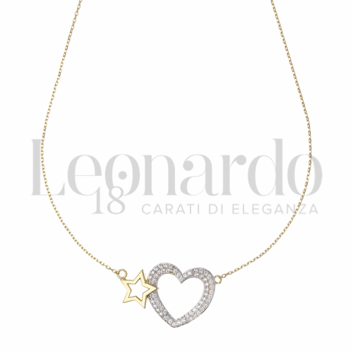 Forma o finitura Cuore e Stella con Zircone bianco in Oro Giallo e Oro Bianco da 2,6gr.