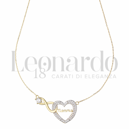 Forma o finitura Cuore + Infinito con Zircone bianco in Oro Giallo e Oro Bianco da 3gr.