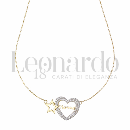 Forma o finitura Cuore e Stella con Zircone bianco in Oro Giallo e Oro Bianco da 2,7gr.
