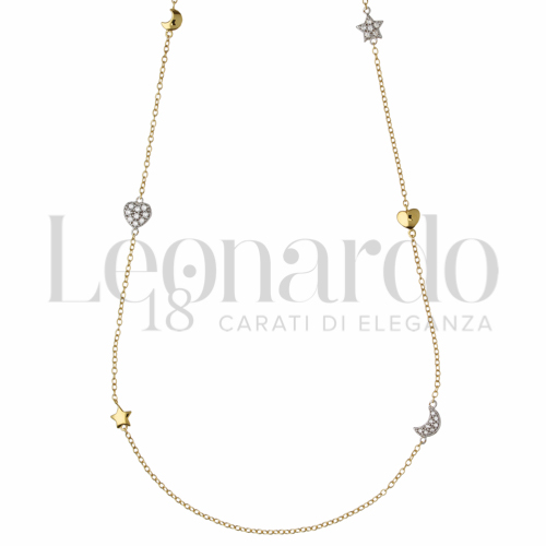 Forma o finitura Cuore, Stella e Luna con Zircone bianco in Oro Giallo e Oro Bianco da 4,1gr.