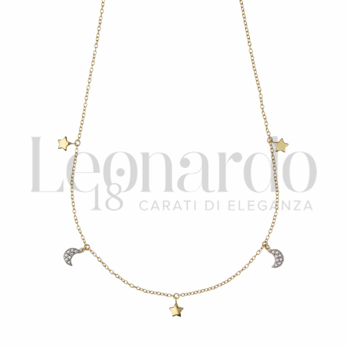 Forma o finitura Luna e Stella con Zircone bianco in Oro Giallo e Oro Bianco da 3,6gr.