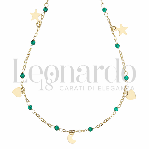 Forma o finitura Cuore, Stella e Luna con Spinelli Verdi in Oro Giallo da 1,6gr.