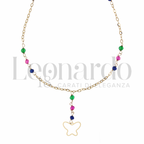 Forma o finitura Farfalla con Spinelli verde, rosso e blu in Oro Giallo da 1,7gr.