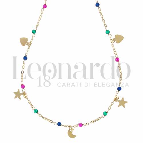Forma o finitura Cuore, Stella e Luna con Spinelli verde, rosso e blu in Oro Giallo da 1,7gr.