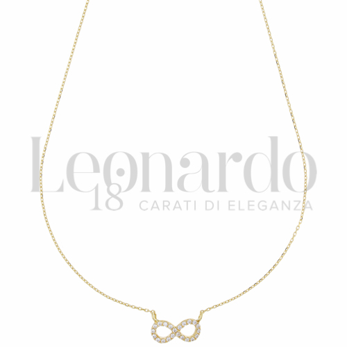 Forma o finitura Infinito con Pavé di zirconi bianchi in Oro Giallo da 1,8gr.