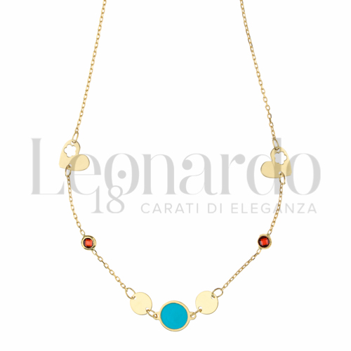 con Smalto turchese e zirconi in Oro Giallo da 3gr.