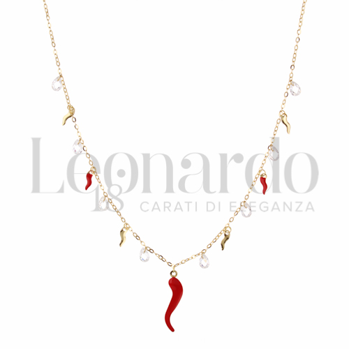 Forma o finitura Corno Napoletano con Smalto + Swarovski in Oro Giallo da 2,1gr.