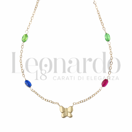 Forma o finitura Farfalla con Pietre Rosse, Blu e Verdi in Oro Giallo da 1,9gr.