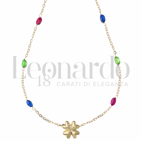 Forma o finitura Quadrifoglio con Pietre Rosse, Blu e Verdi in Oro Giallo da 1,9gr.