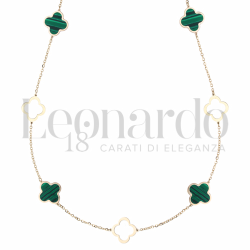 Forma o finitura Quadrifoglio Traforato con Malachite in Oro Giallo da 3,4gr.