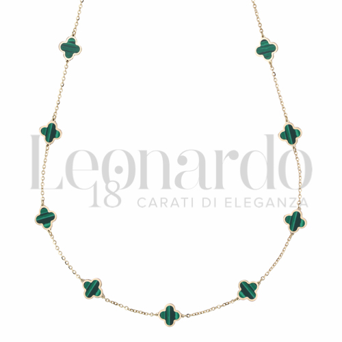 Forma o finitura Quadrifoglio con Malachite in Oro Giallo da 3,1gr.