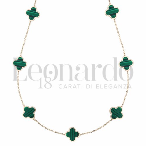 Forma o finitura Quadrifoglio con Malachite in Oro Giallo da 3,6gr.