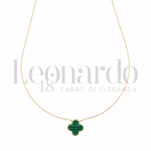 Forma o finitura Quadrifoglio con Malachite in Oro Giallo da 1,8gr.