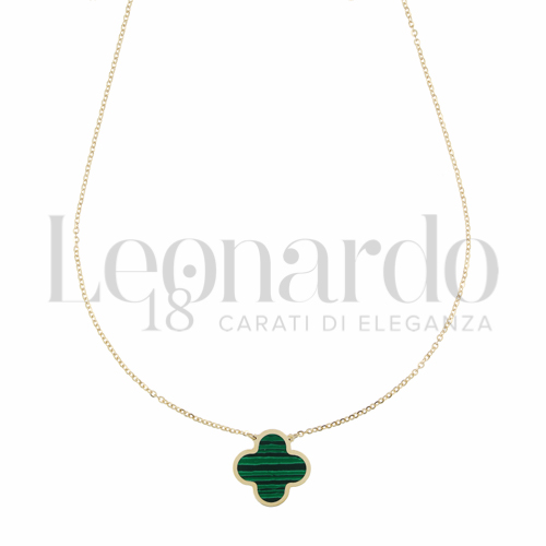 Forma o finitura Quadrifoglio con Malachite in Oro Giallo da 2,5gr.