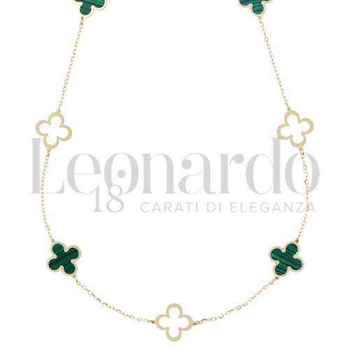 Forma o finitura Quadrifoglio Traforato con Malachite in Oro Giallo da 3,4gr.