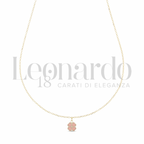 Forma o finitura Quadrifoglio con Pasta di Corallo Rosa in Oro Giallo da 1gr.
