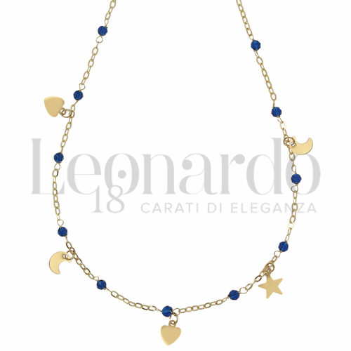 Forma o finitura Cuore, Stella e Luna con Spinelli blu in Oro Giallo da 1,6gr.